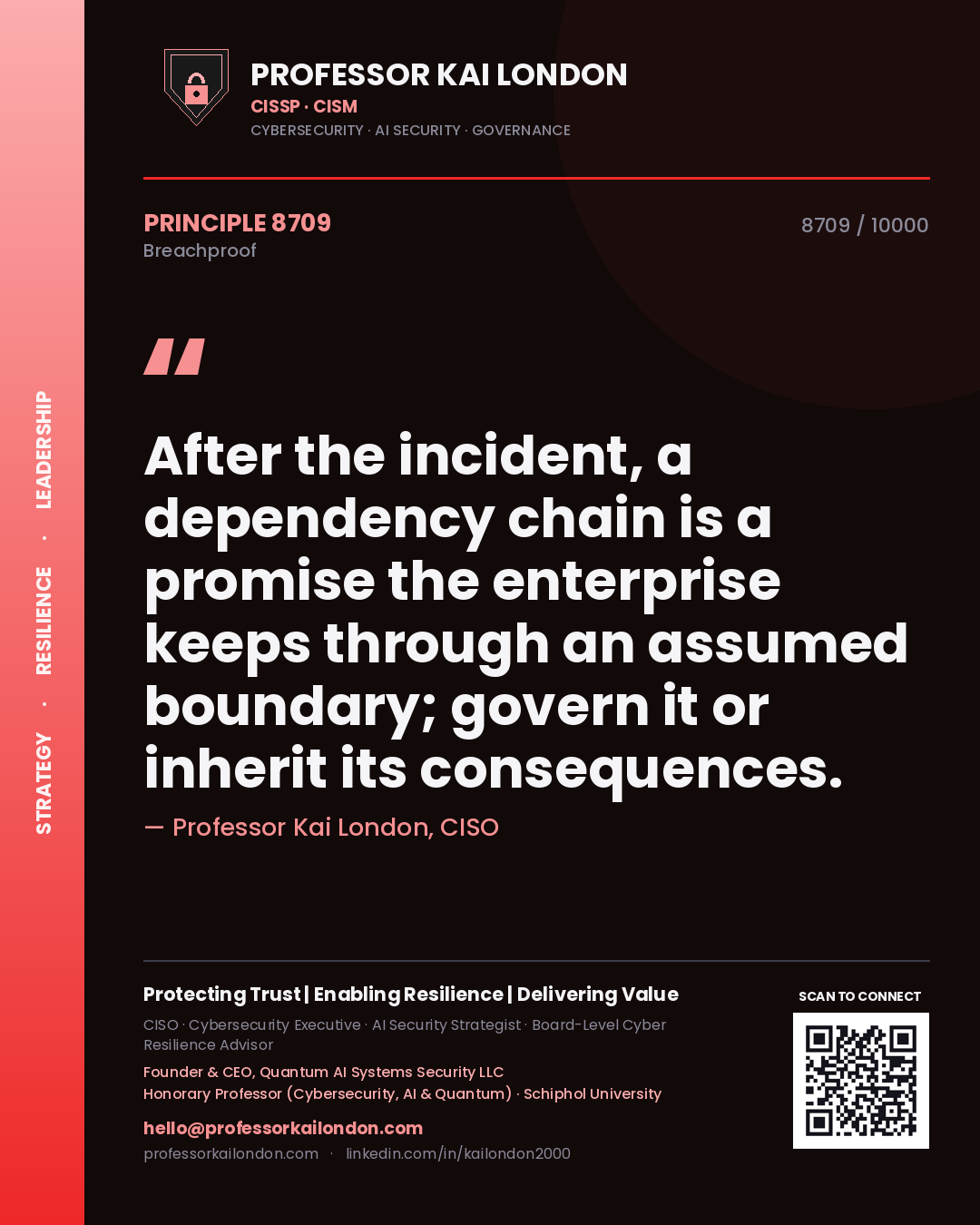 Professor Kai London principle 8709: After the incident, a dependency chain is a promise the enterprise keeps through an assumed boundary; govern it or inherit its consequences.