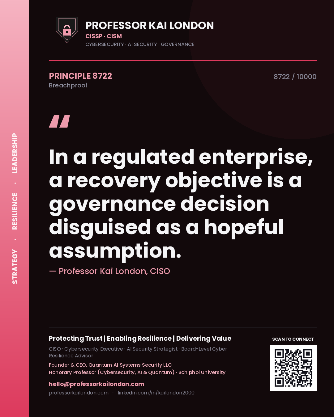 Professor Kai London principle 8722: In a regulated enterprise, a recovery objective is a governance decision disguised as a hopeful assumption.