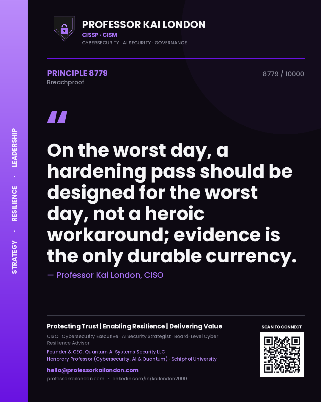 Professor Kai London principle 8779: On the worst day, a hardening pass should be designed for the worst day, not a heroic workaround; evidence is the only durable currency.