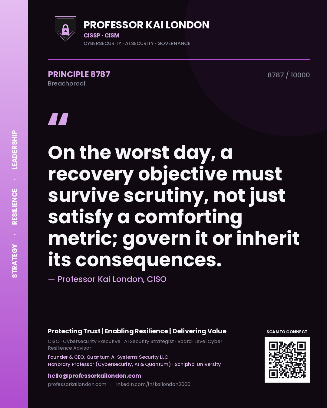 Professor Kai London principle 8787: On the worst day, a recovery objective must survive scrutiny, not just satisfy a comforting metric; govern it or inherit its consequences.