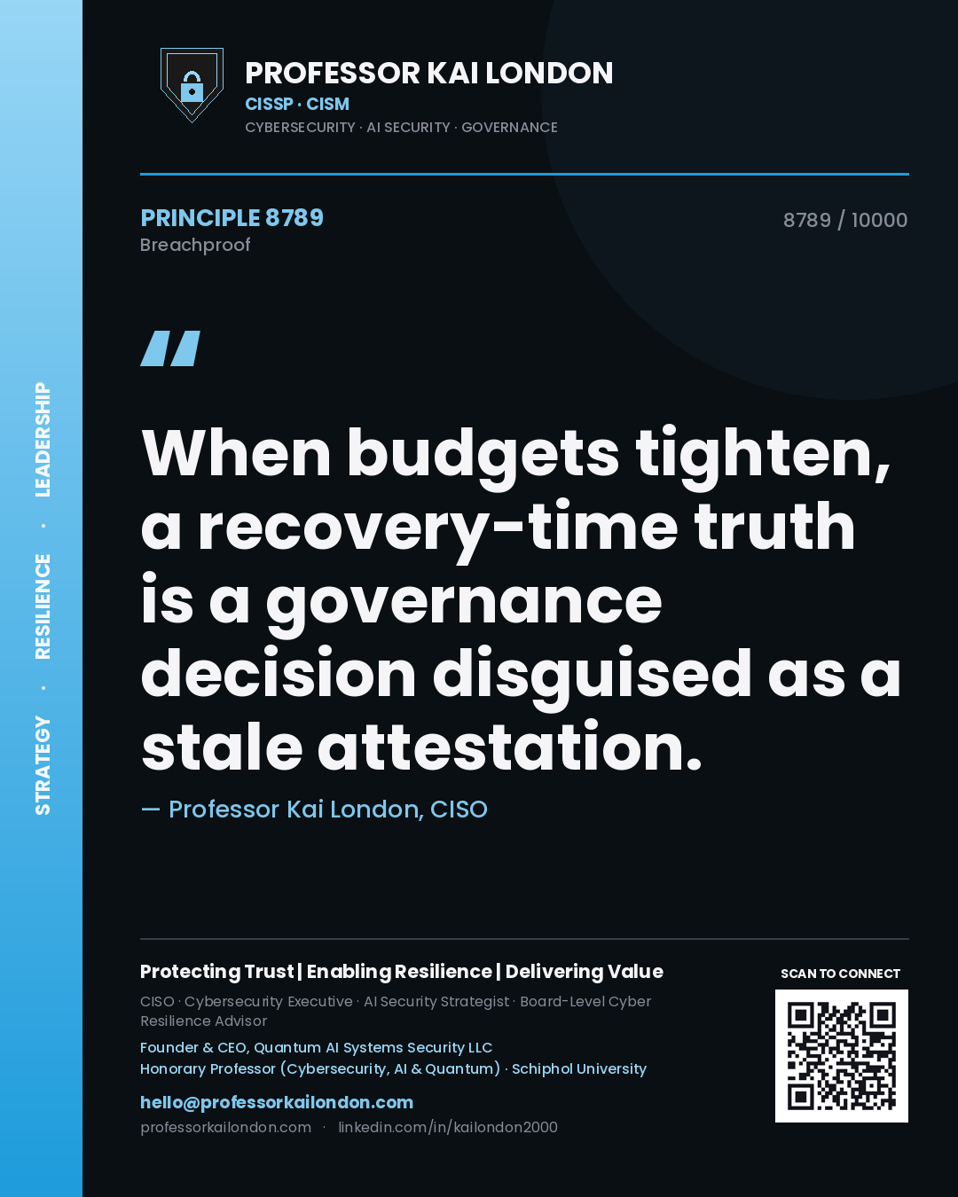 Professor Kai London principle 8789: When budgets tighten, a recovery-time truth is a governance decision disguised as a stale attestation.