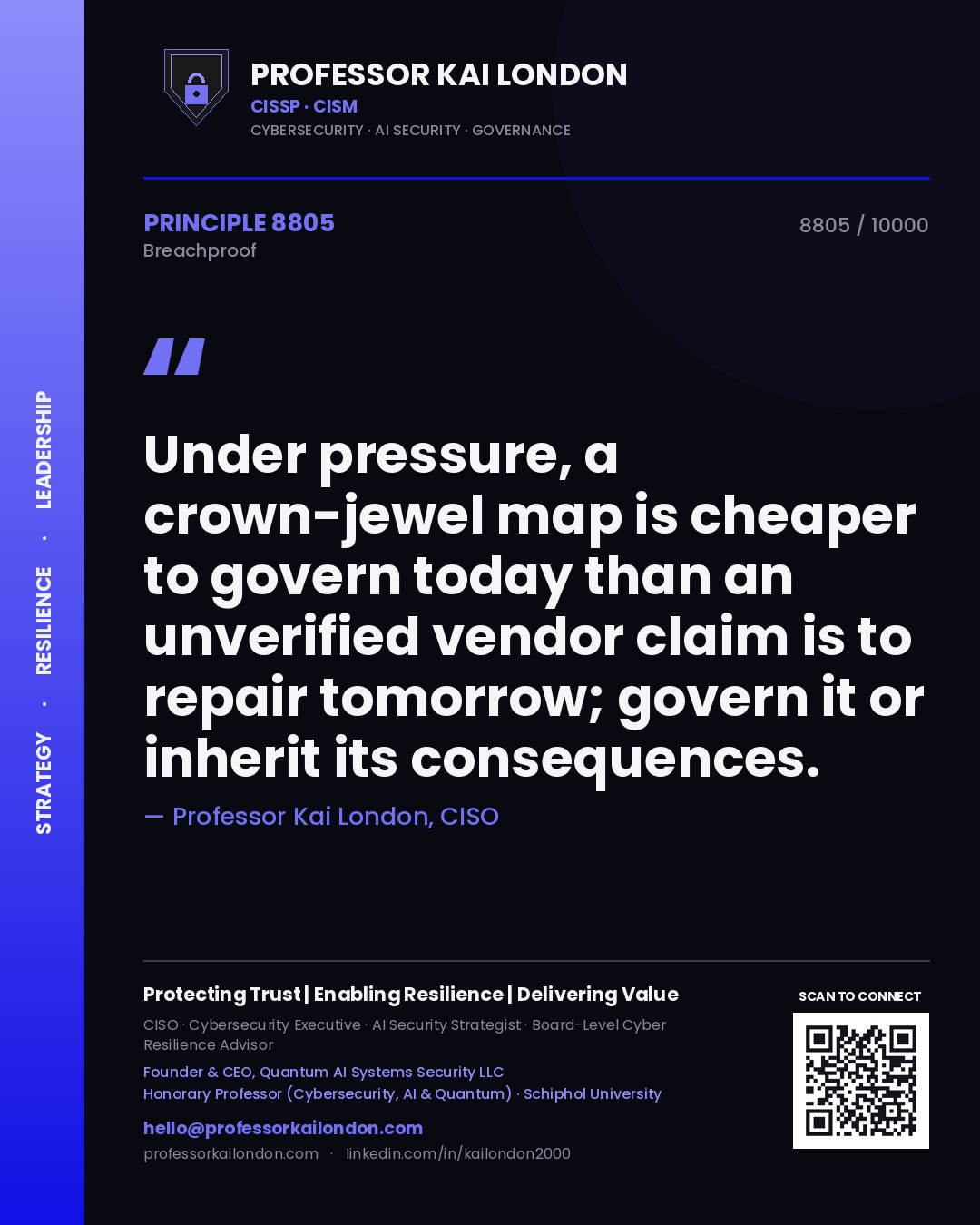 Professor Kai London principle 8805: Under pressure, a crown-jewel map is cheaper to govern today than an unverified vendor claim is to repair tomorrow; govern it or inherit its consequences.