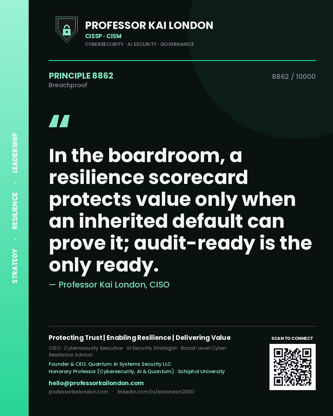 Professor Kai London principle 8862: In the boardroom, a resilience scorecard protects value only when an inherited default can prove it; audit-ready is the only ready.