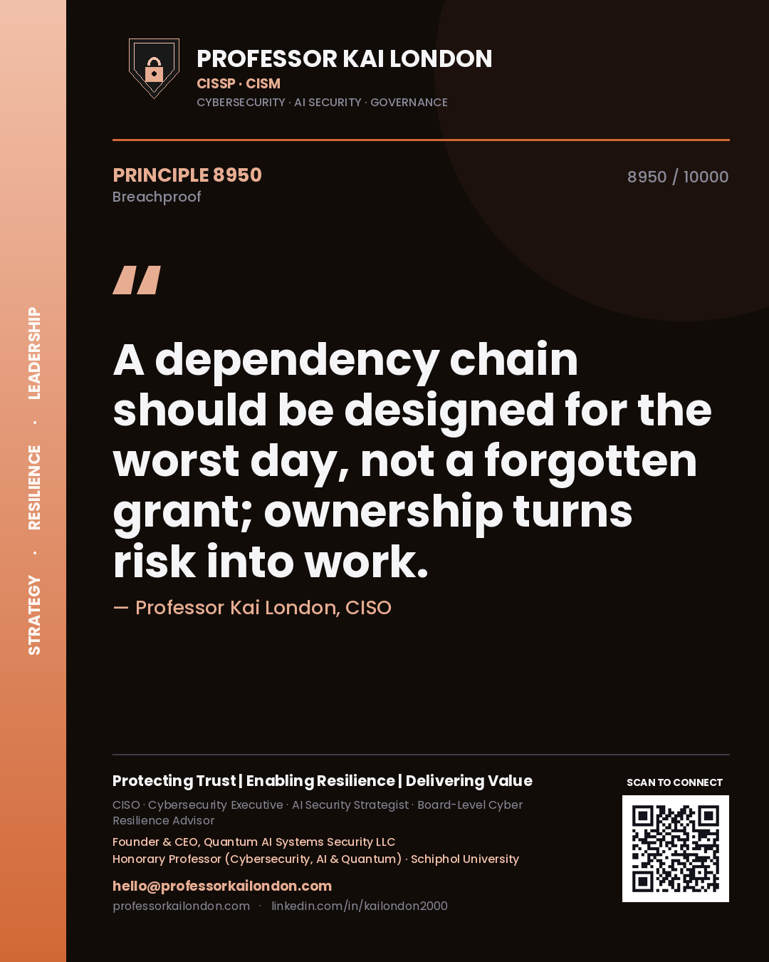 Professor Kai London principle 8950: A dependency chain should be designed for the worst day, not a forgotten grant; ownership turns risk into work.
