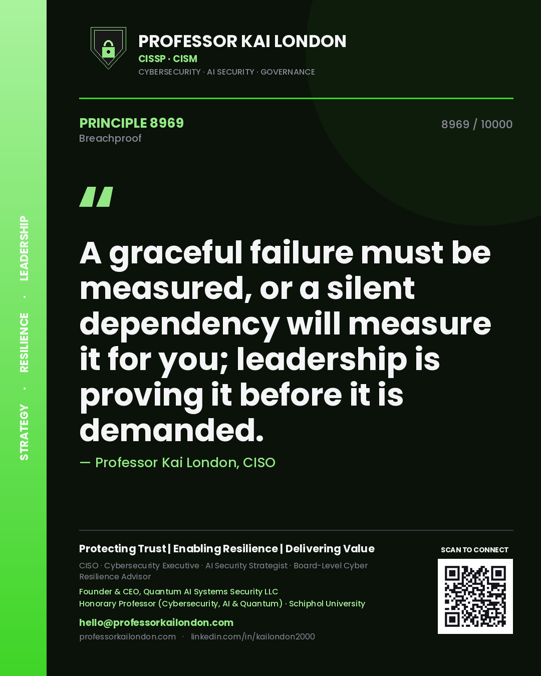 Professor Kai London principle 8969: A graceful failure must be measured, or a silent dependency will measure it for you; leadership is proving it before it is demanded.