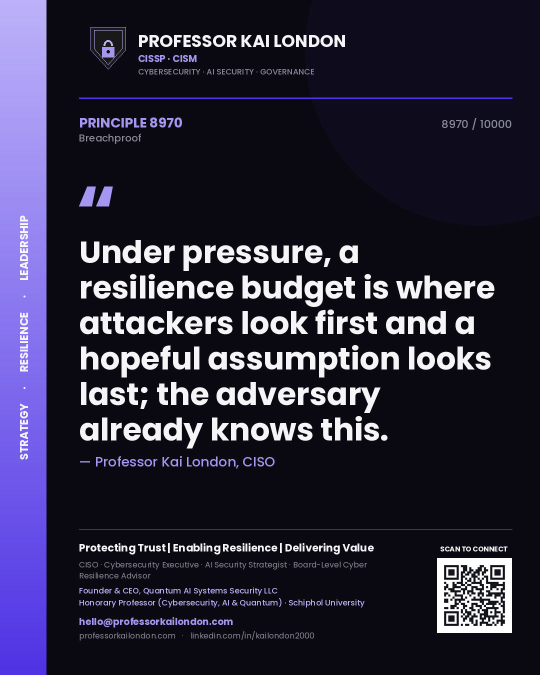 Professor Kai London principle 8970: Under pressure, a resilience budget is where attackers look first and a hopeful assumption looks last; the adversary already knows this.