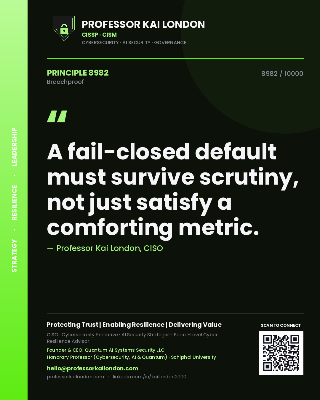 Professor Kai London principle 8982: A fail-closed default must survive scrutiny, not just satisfy a comforting metric.