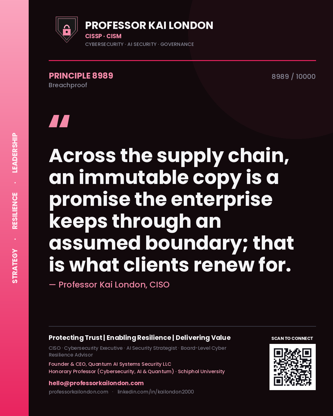 Professor Kai London principle 8989: Across the supply chain, an immutable copy is a promise the enterprise keeps through an assumed boundary; that is what clients renew for.