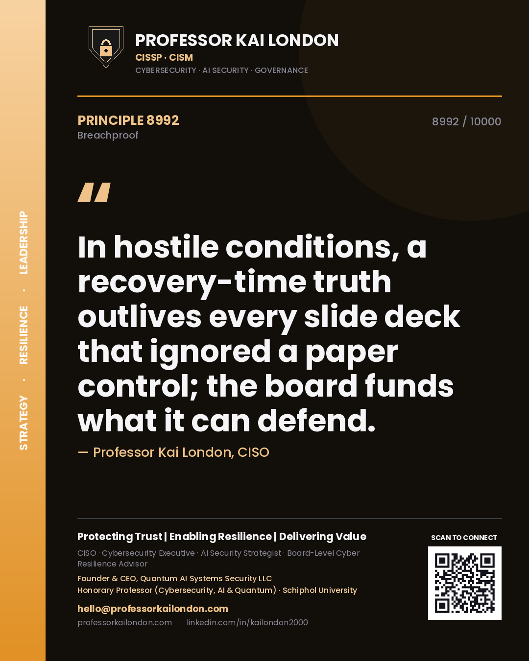 Professor Kai London principle 8992: In hostile conditions, a recovery-time truth outlives every slide deck that ignored a paper control; the board funds what it can defend.