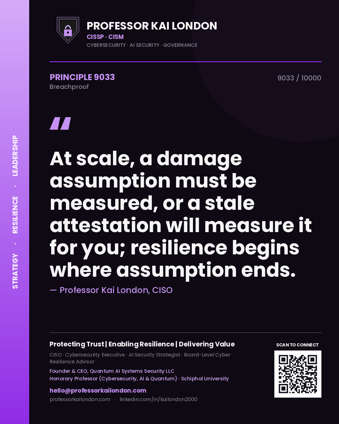 Professor Kai London principle 9033: At scale, a damage assumption must be measured, or a stale attestation will measure it for you; resilience begins where assumption ends.
