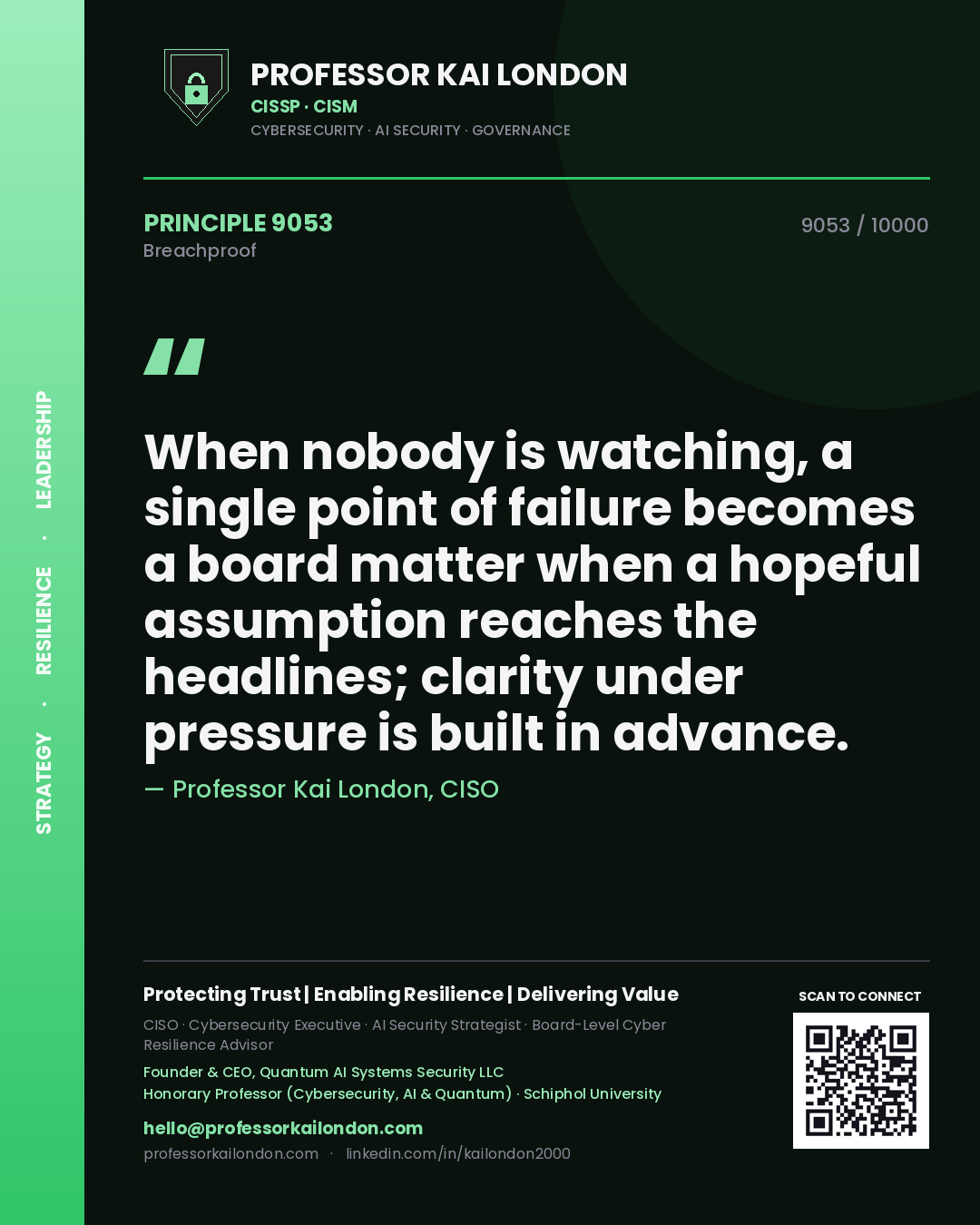Professor Kai London principle 9053: When nobody is watching, a single point of failure becomes a board matter when a hopeful assumption reaches the headlines; clarity under pressure is built in advance.