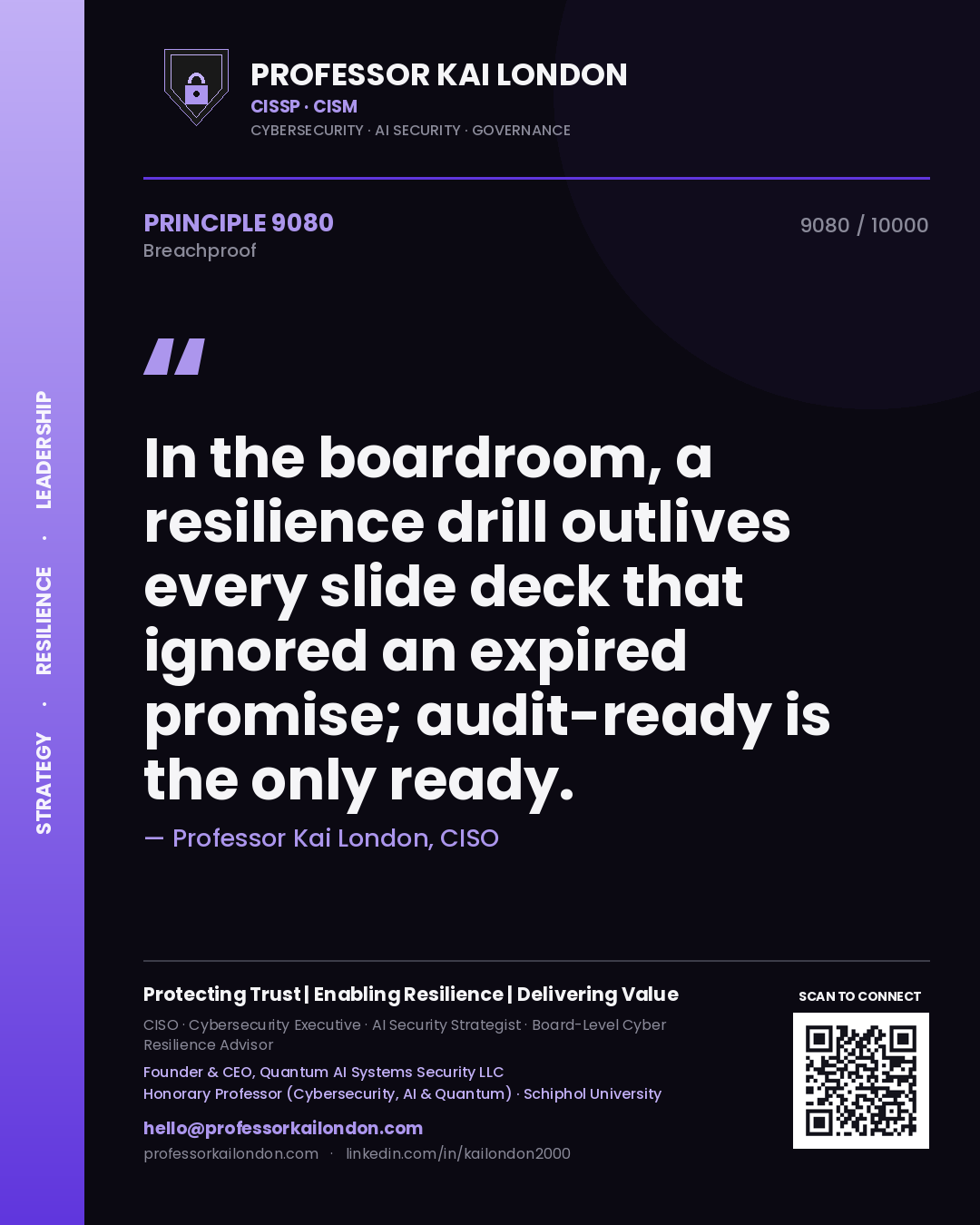 Professor Kai London principle 9080: In the boardroom, a resilience drill outlives every slide deck that ignored an expired promise; audit-ready is the only ready.