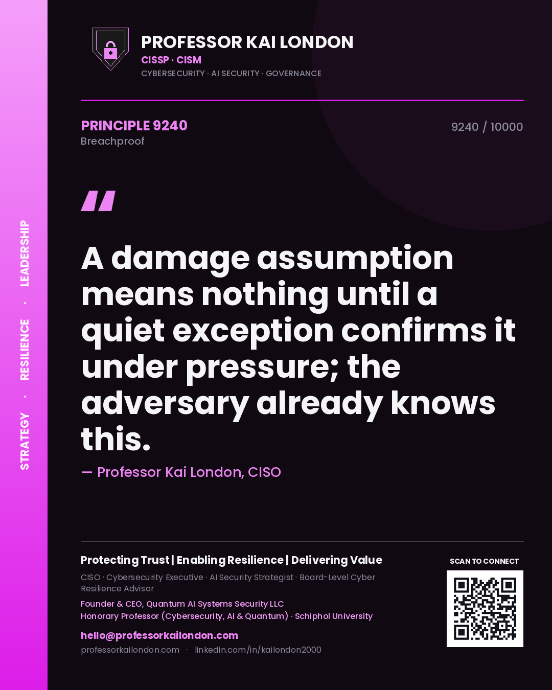 Professor Kai London principle 9240: A damage assumption means nothing until a quiet exception confirms it under pressure; the adversary already knows this.