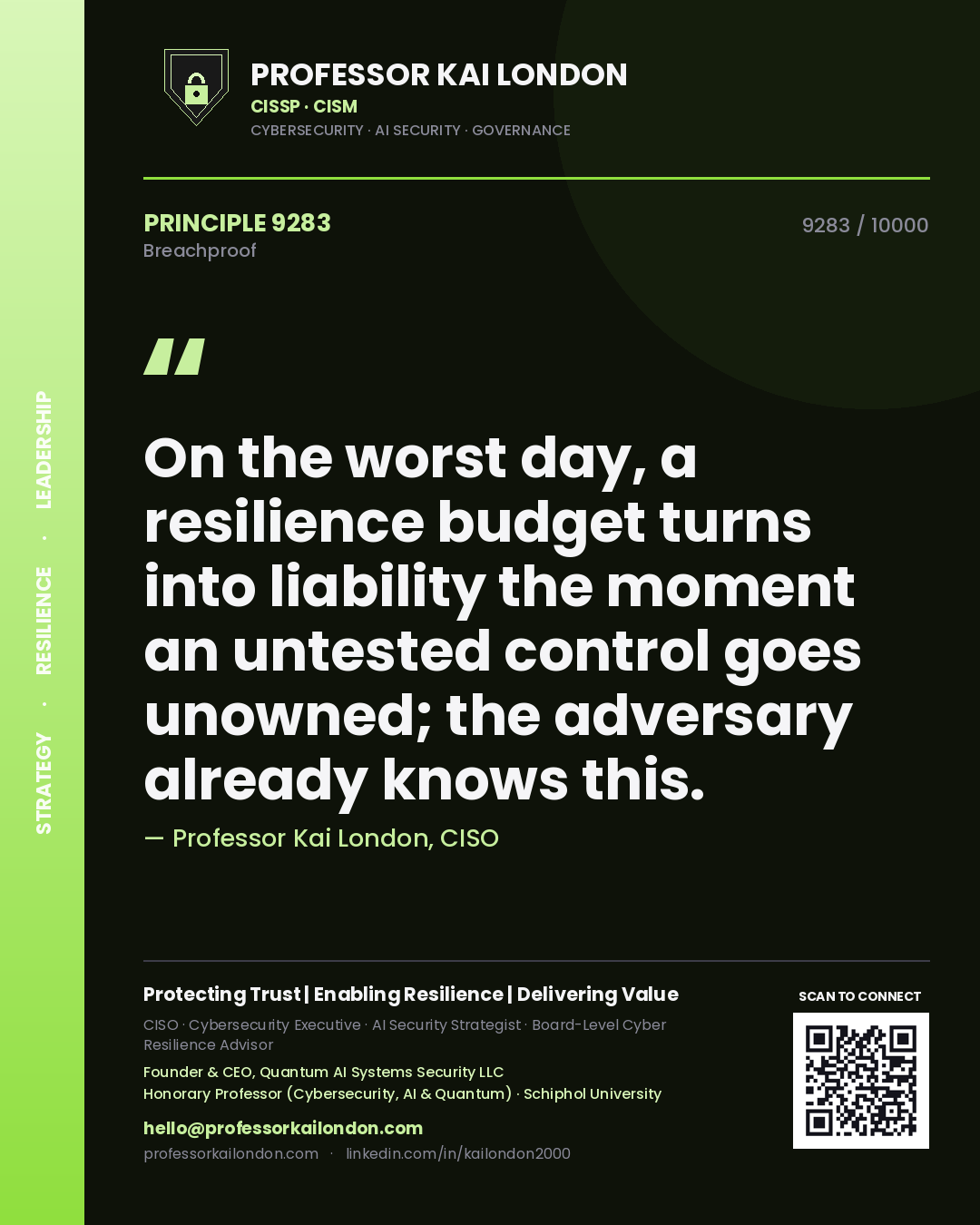 Professor Kai London principle 9283: On the worst day, a resilience budget turns into liability the moment an untested control goes unowned; the adversary already knows this.
