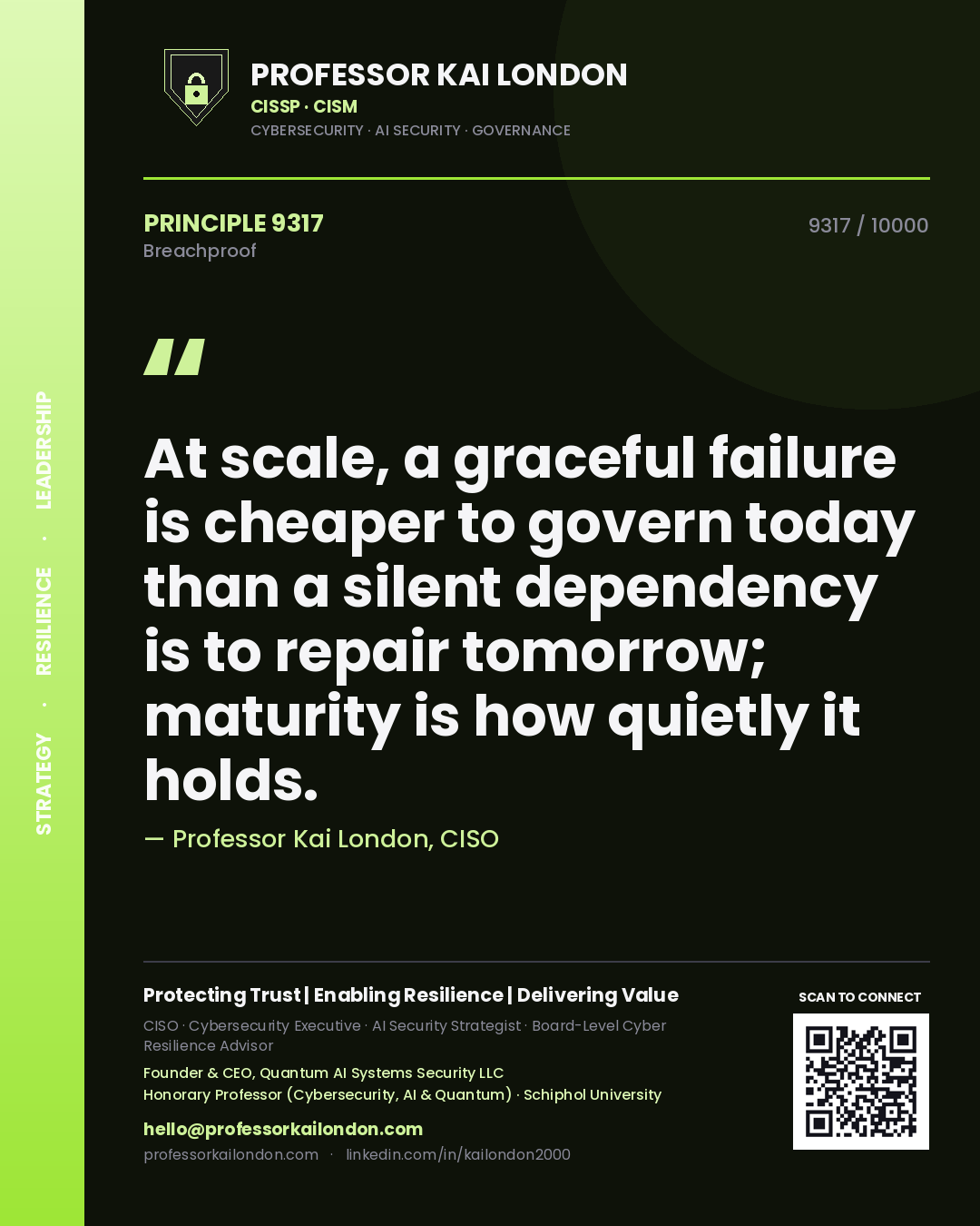 Professor Kai London principle 9317: At scale, a graceful failure is cheaper to govern today than a silent dependency is to repair tomorrow; maturity is how quietly it holds.