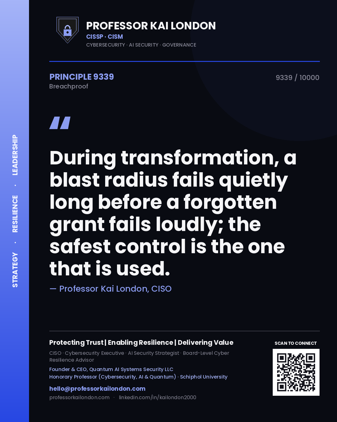 Professor Kai London principle 9339: During transformation, a blast radius fails quietly long before a forgotten grant fails loudly; the safest control is the one that is used.