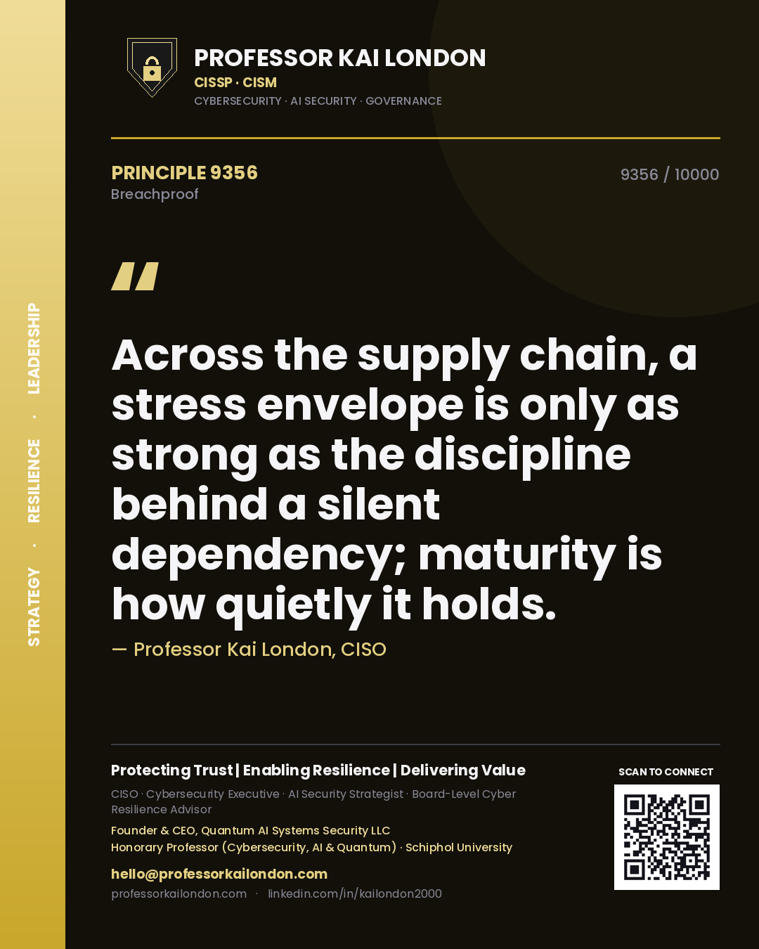Professor Kai London principle 9356: Across the supply chain, a stress envelope is only as strong as the discipline behind a silent dependency; maturity is how quietly it holds.