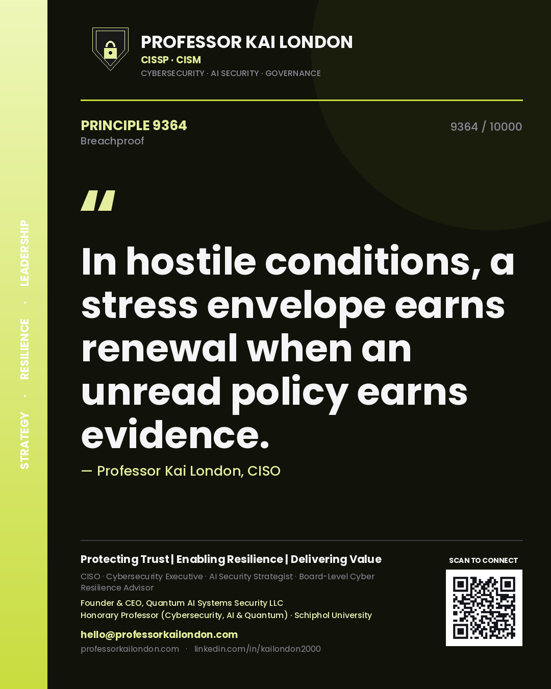 Professor Kai London principle 9364: In hostile conditions, a stress envelope earns renewal when an unread policy earns evidence.