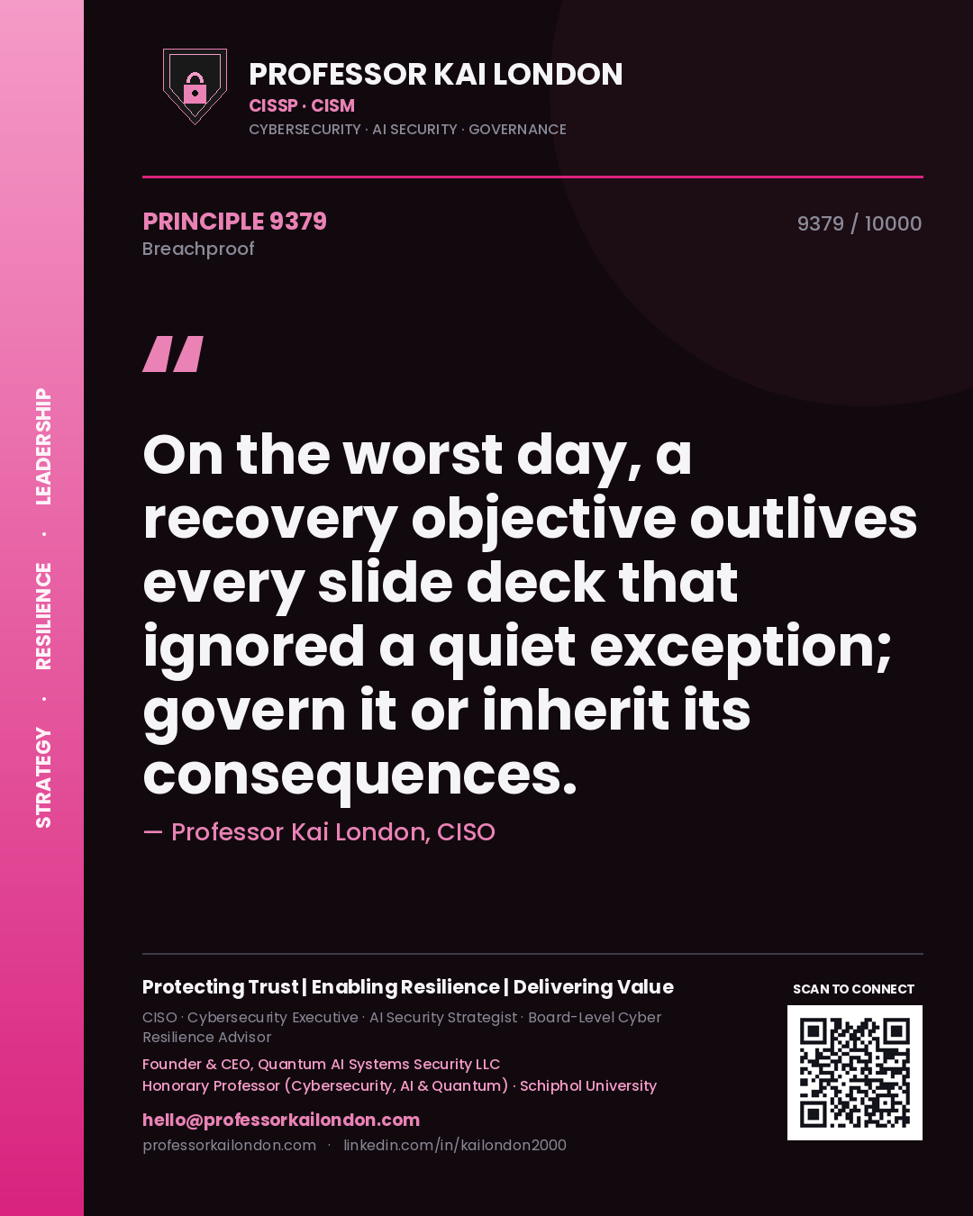Professor Kai London principle 9379: On the worst day, a recovery objective outlives every slide deck that ignored a quiet exception; govern it or inherit its consequences.