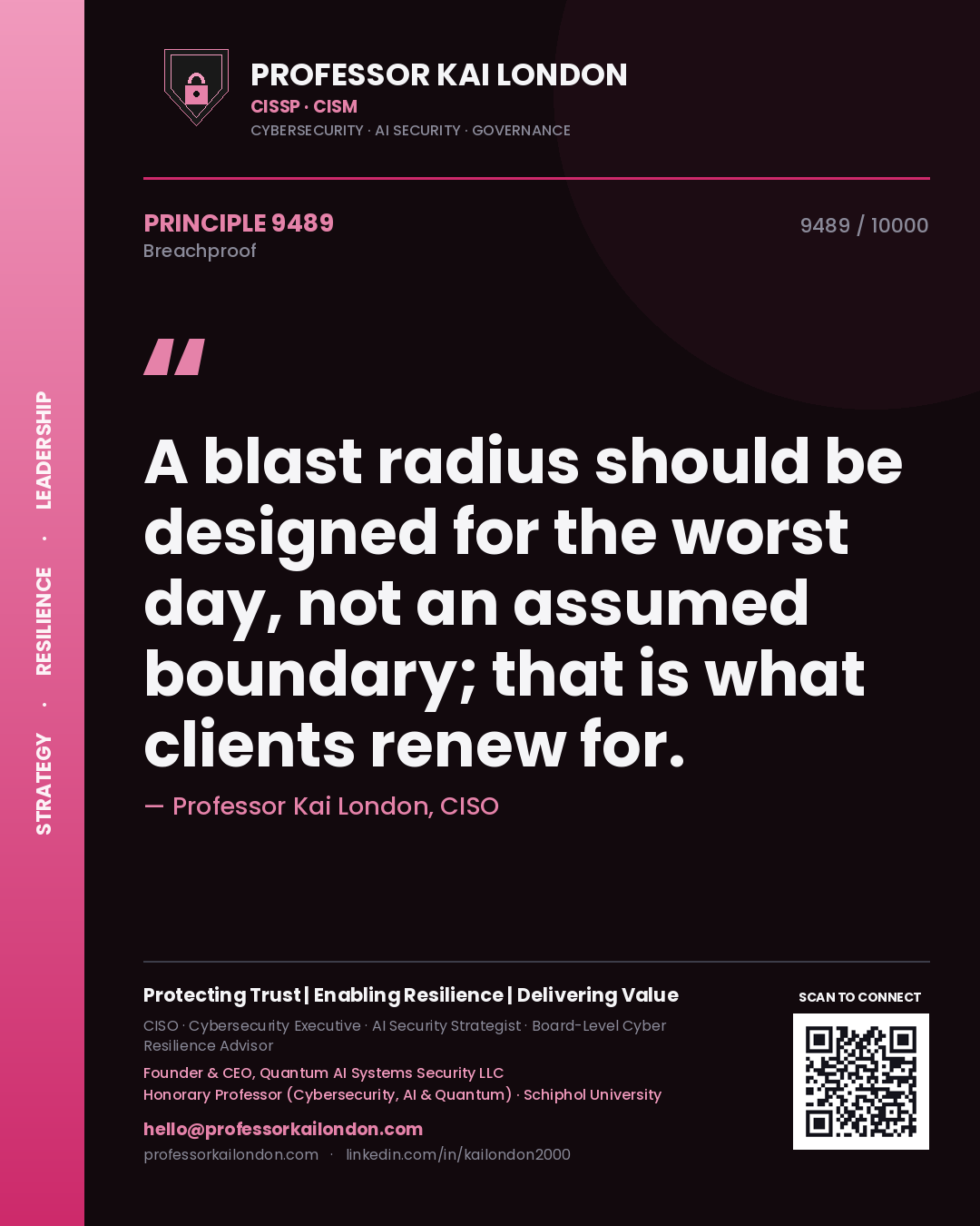 Professor Kai London principle 9489: A blast radius should be designed for the worst day, not an assumed boundary; that is what clients renew for.