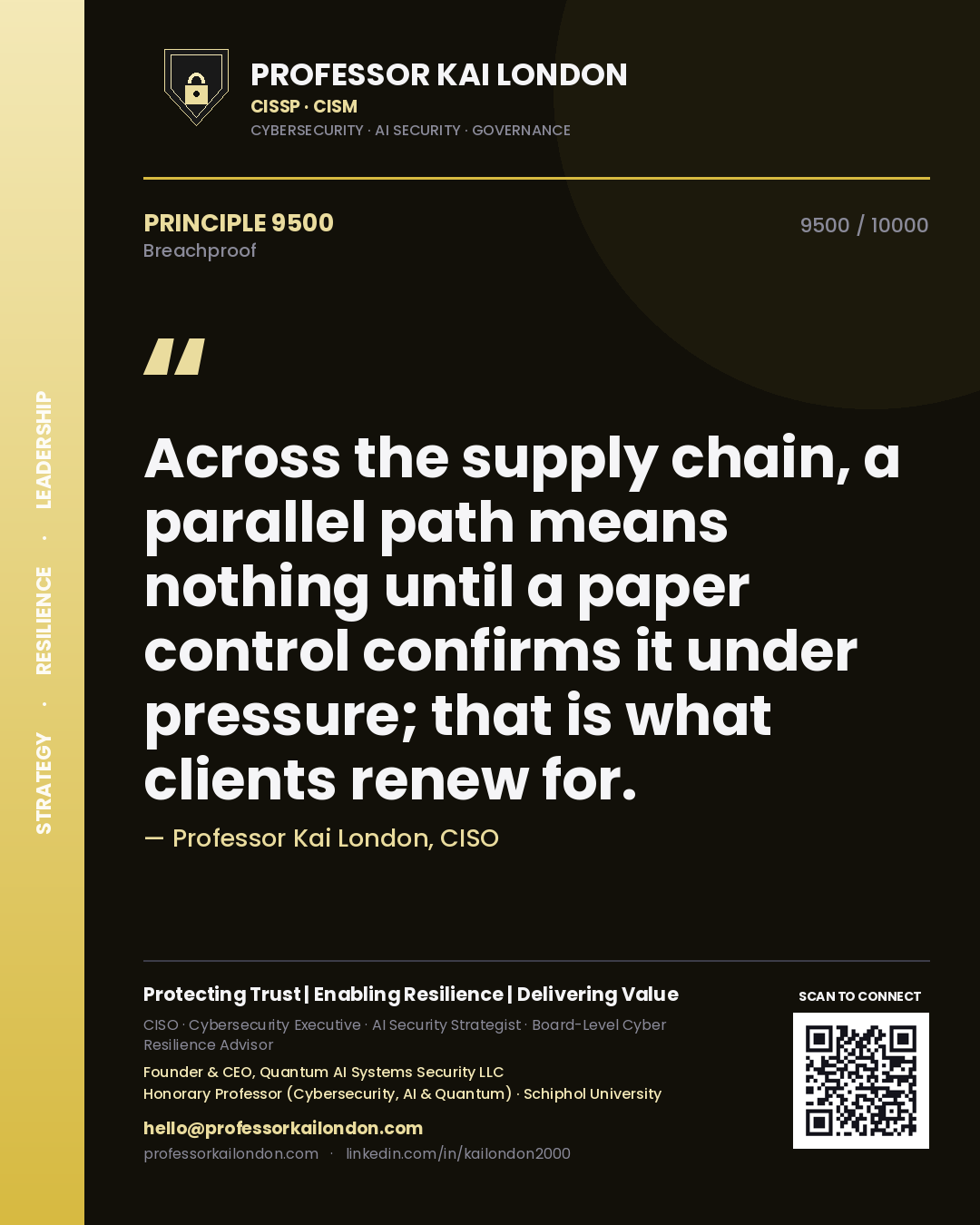 Professor Kai London principle 9500: Across the supply chain, a parallel path means nothing until a paper control confirms it under pressure; that is what clients renew for.