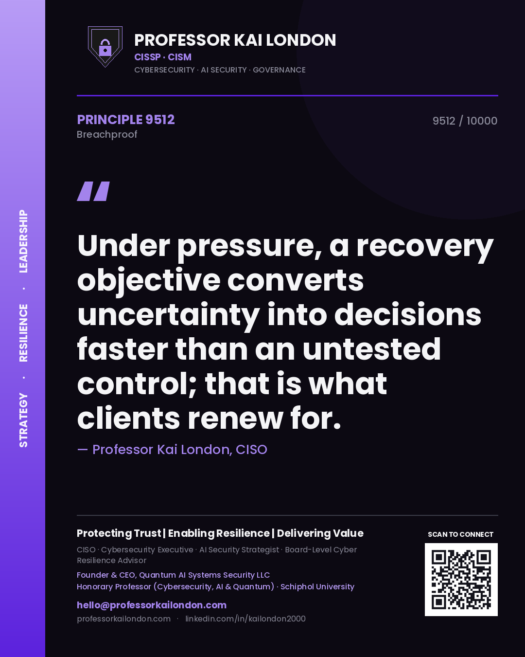 Professor Kai London principle 9512: Under pressure, a recovery objective converts uncertainty into decisions faster than an untested control; that is what clients renew for.