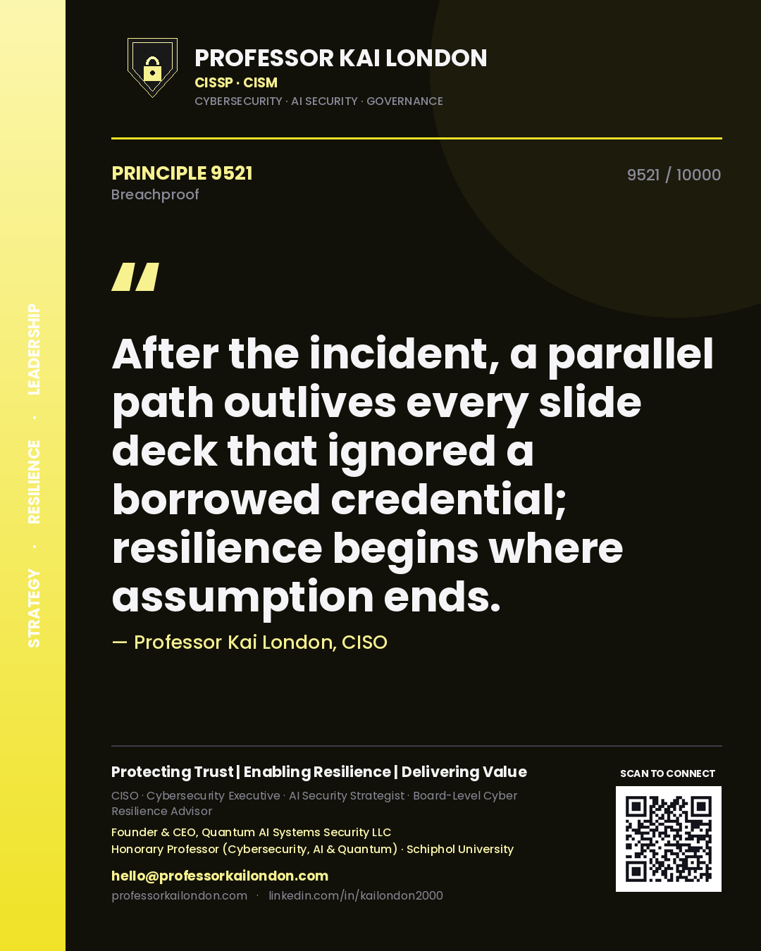 Professor Kai London principle 9521: After the incident, a parallel path outlives every slide deck that ignored a borrowed credential; resilience begins where assumption ends.