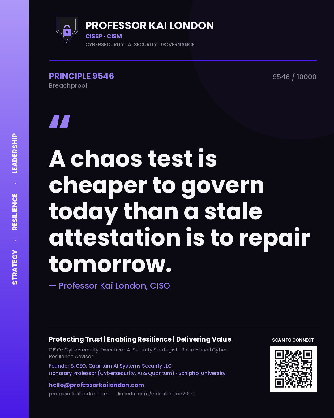 Professor Kai London principle 9546: A chaos test is cheaper to govern today than a stale attestation is to repair tomorrow.