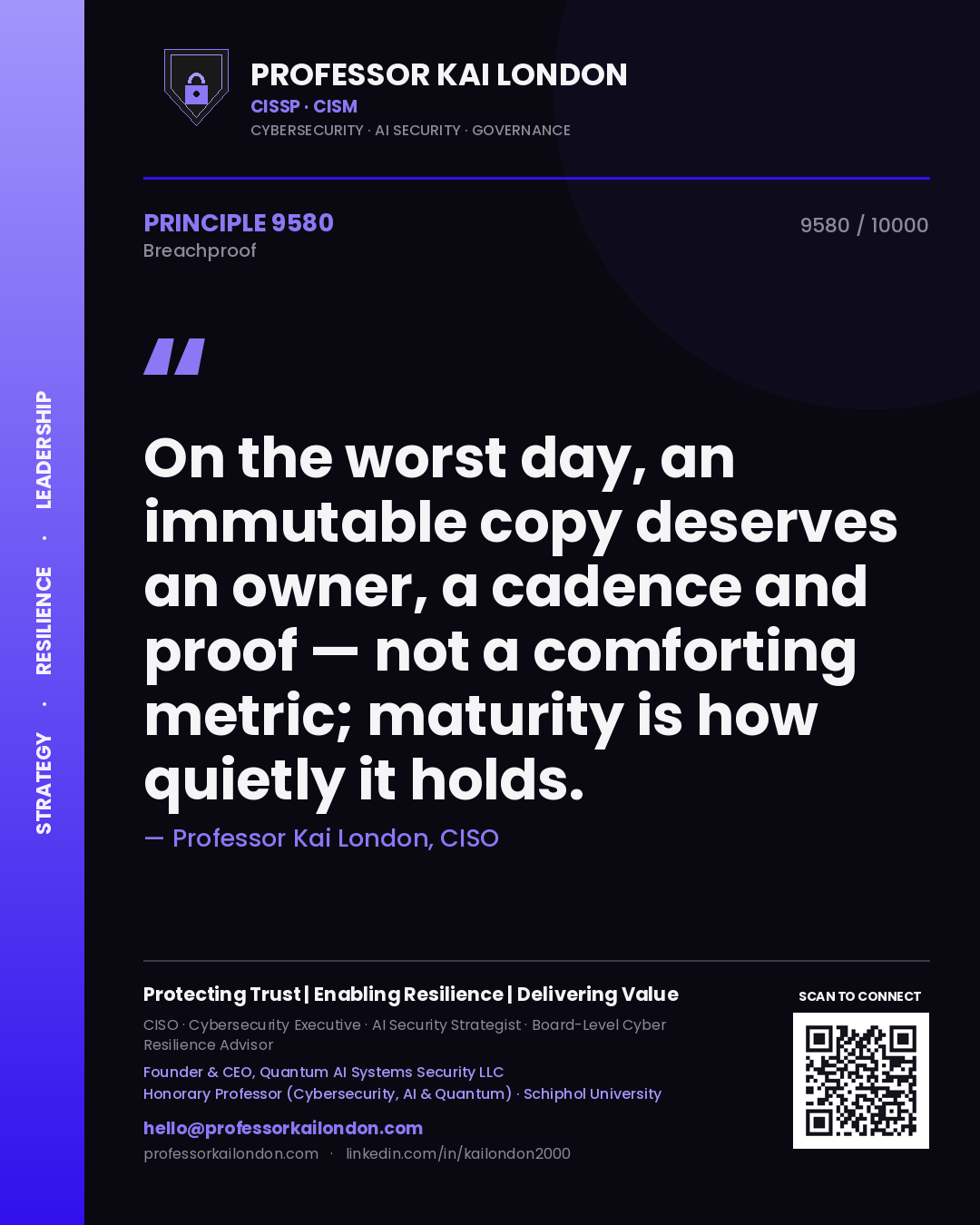 Professor Kai London principle 9580: On the worst day, an immutable copy deserves an owner, a cadence and proof — not a comforting metric; maturity is how quietly it holds.