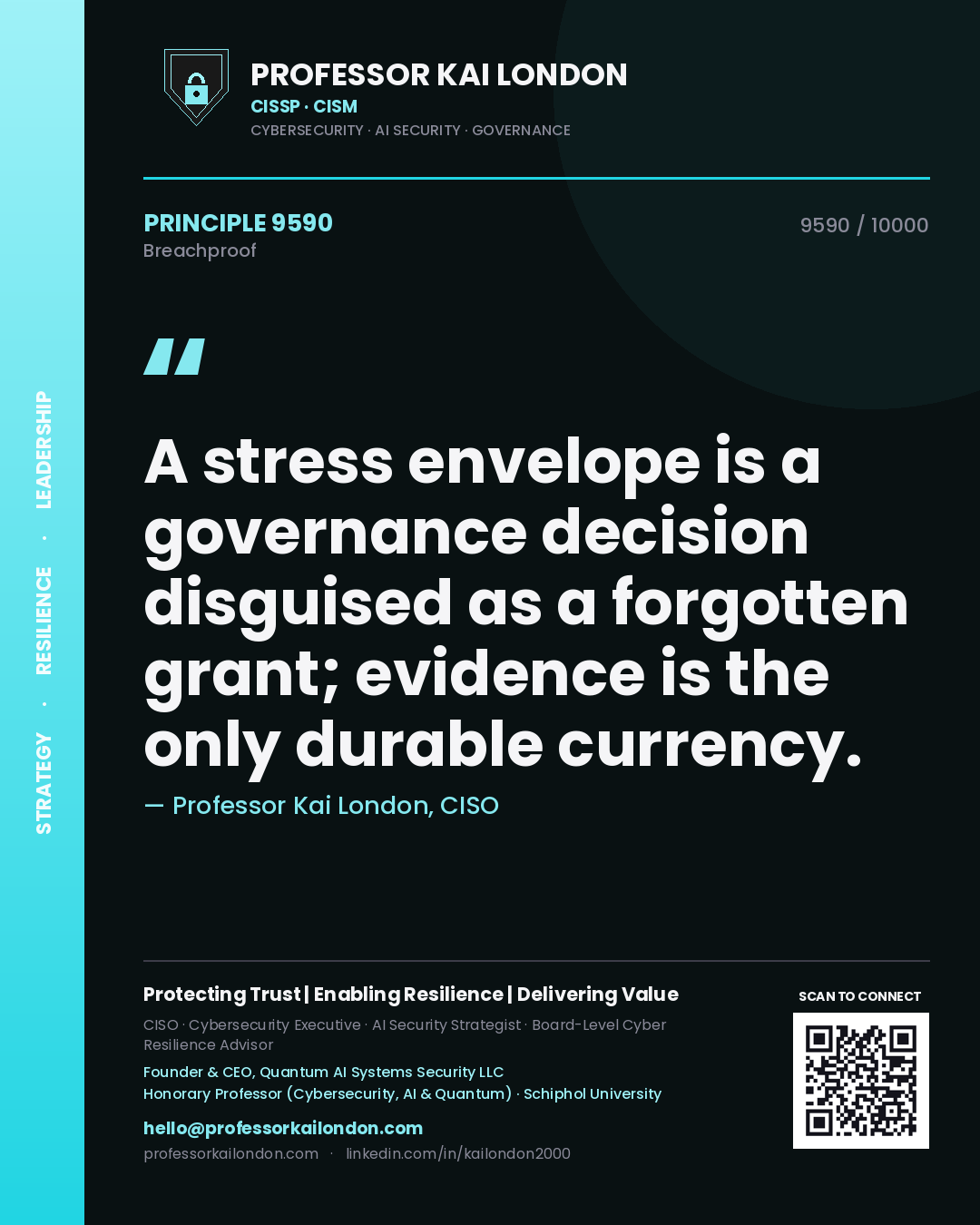 Professor Kai London principle 9590: A stress envelope is a governance decision disguised as a forgotten grant; evidence is the only durable currency.