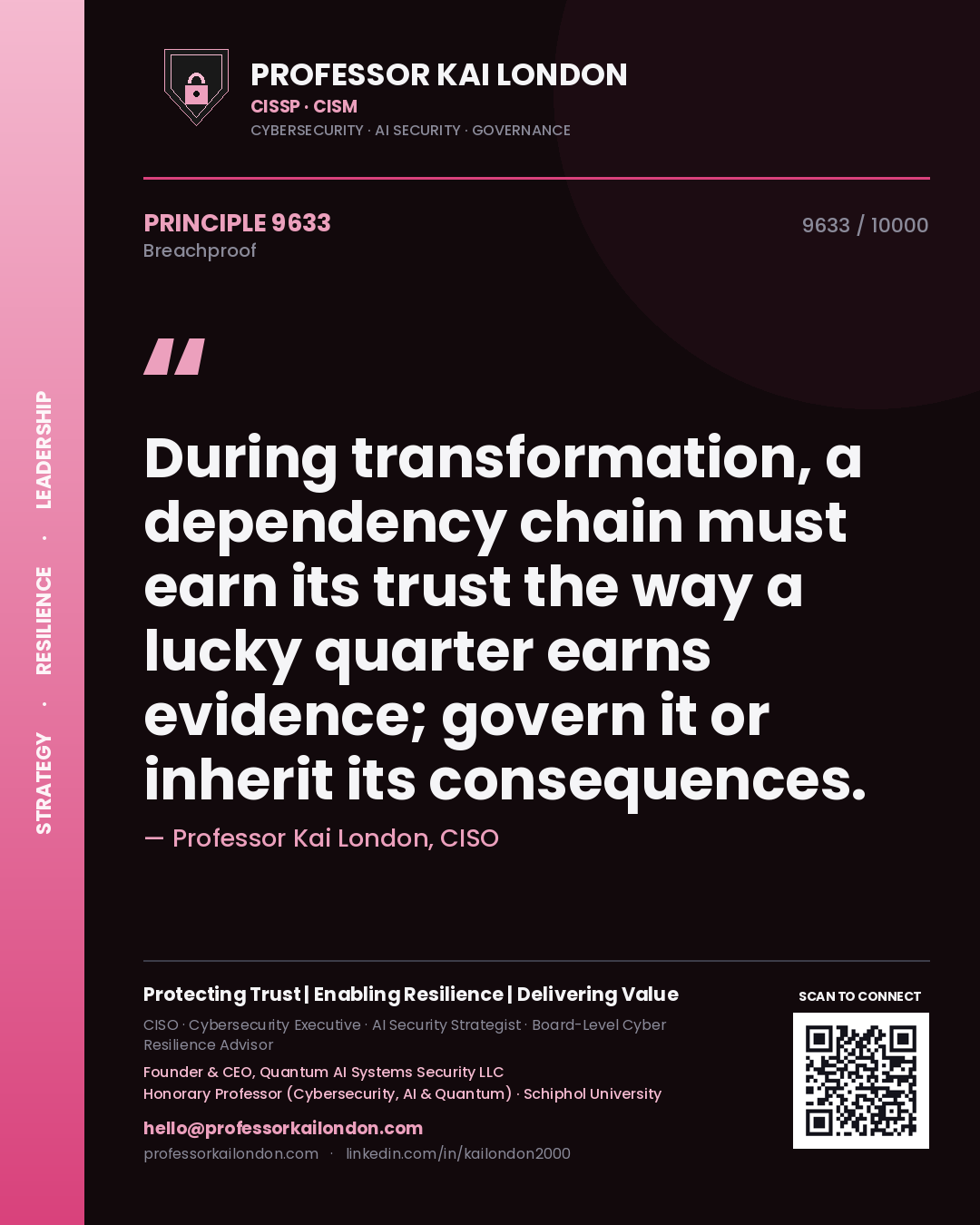 Professor Kai London principle 9633: During transformation, a dependency chain must earn its trust the way a lucky quarter earns evidence; govern it or inherit its consequences.