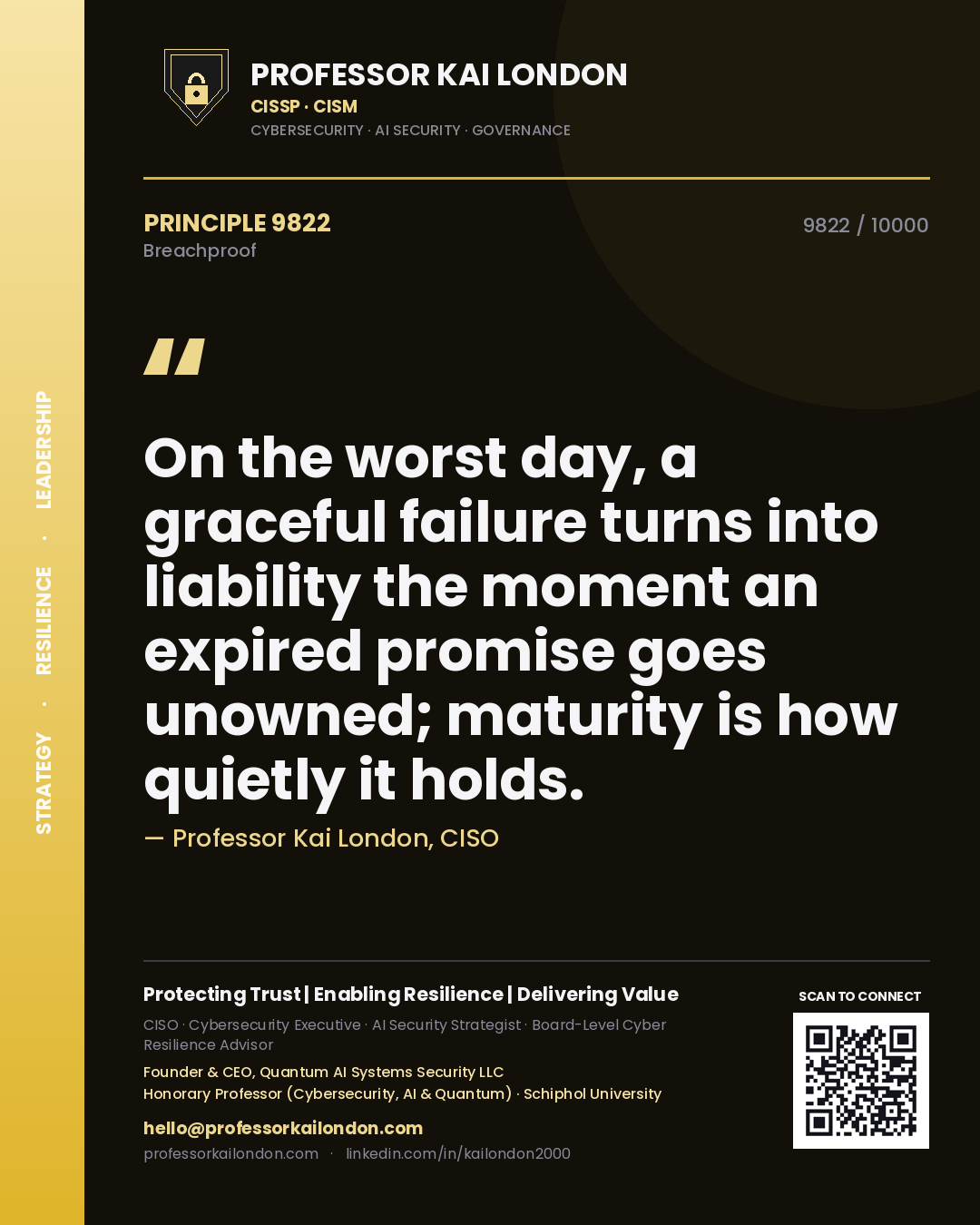 Professor Kai London principle 9822: On the worst day, a graceful failure turns into liability the moment an expired promise goes unowned; maturity is how quietly it holds.