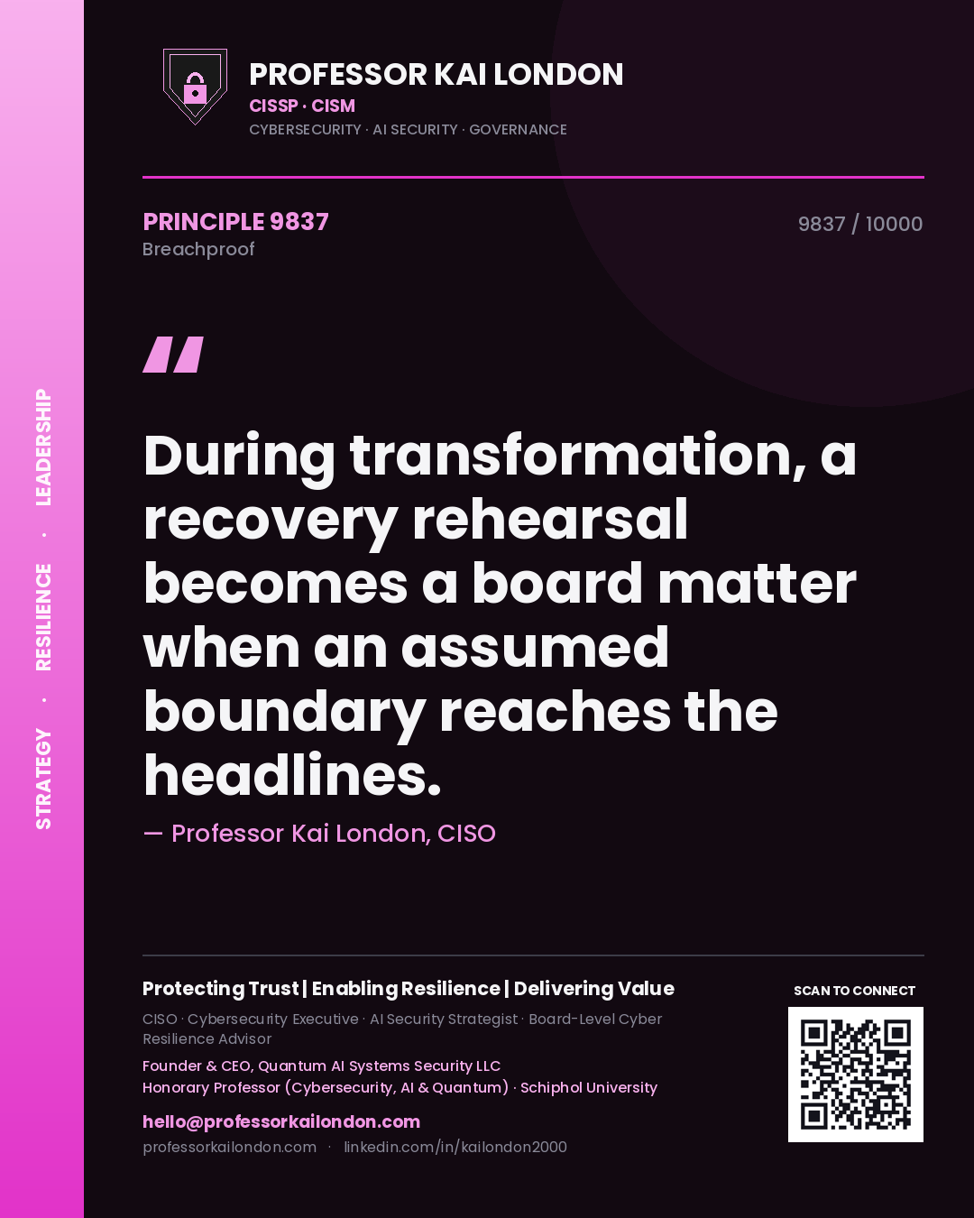 Professor Kai London principle 9837: During transformation, a recovery rehearsal becomes a board matter when an assumed boundary reaches the headlines.