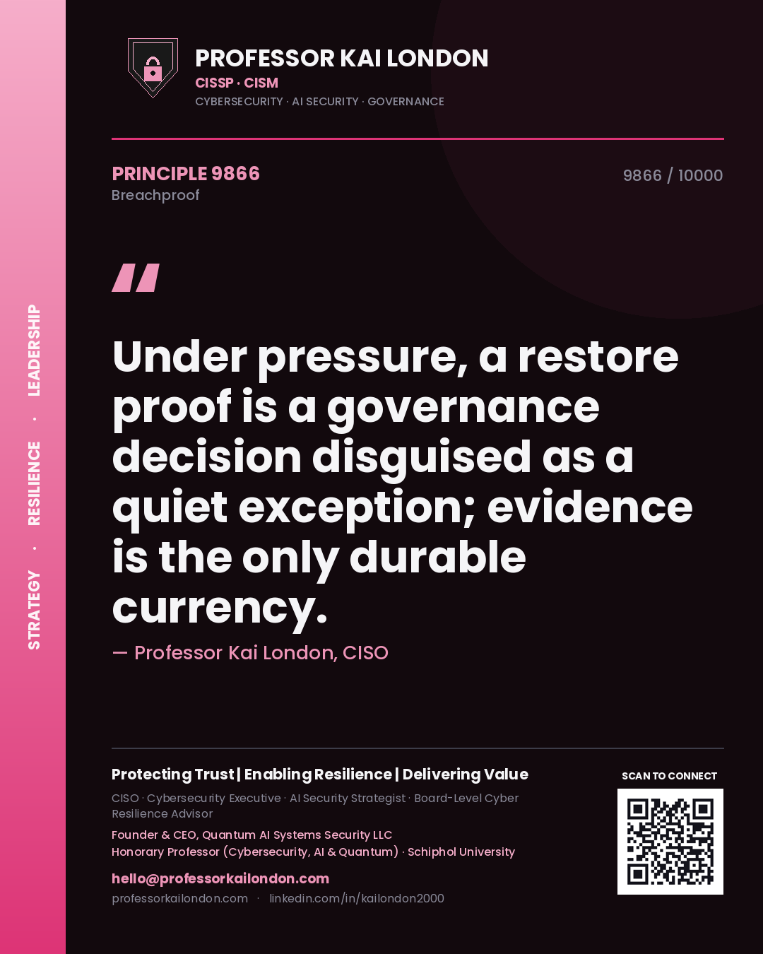 Professor Kai London principle 9866: Under pressure, a restore proof is a governance decision disguised as a quiet exception; evidence is the only durable currency.