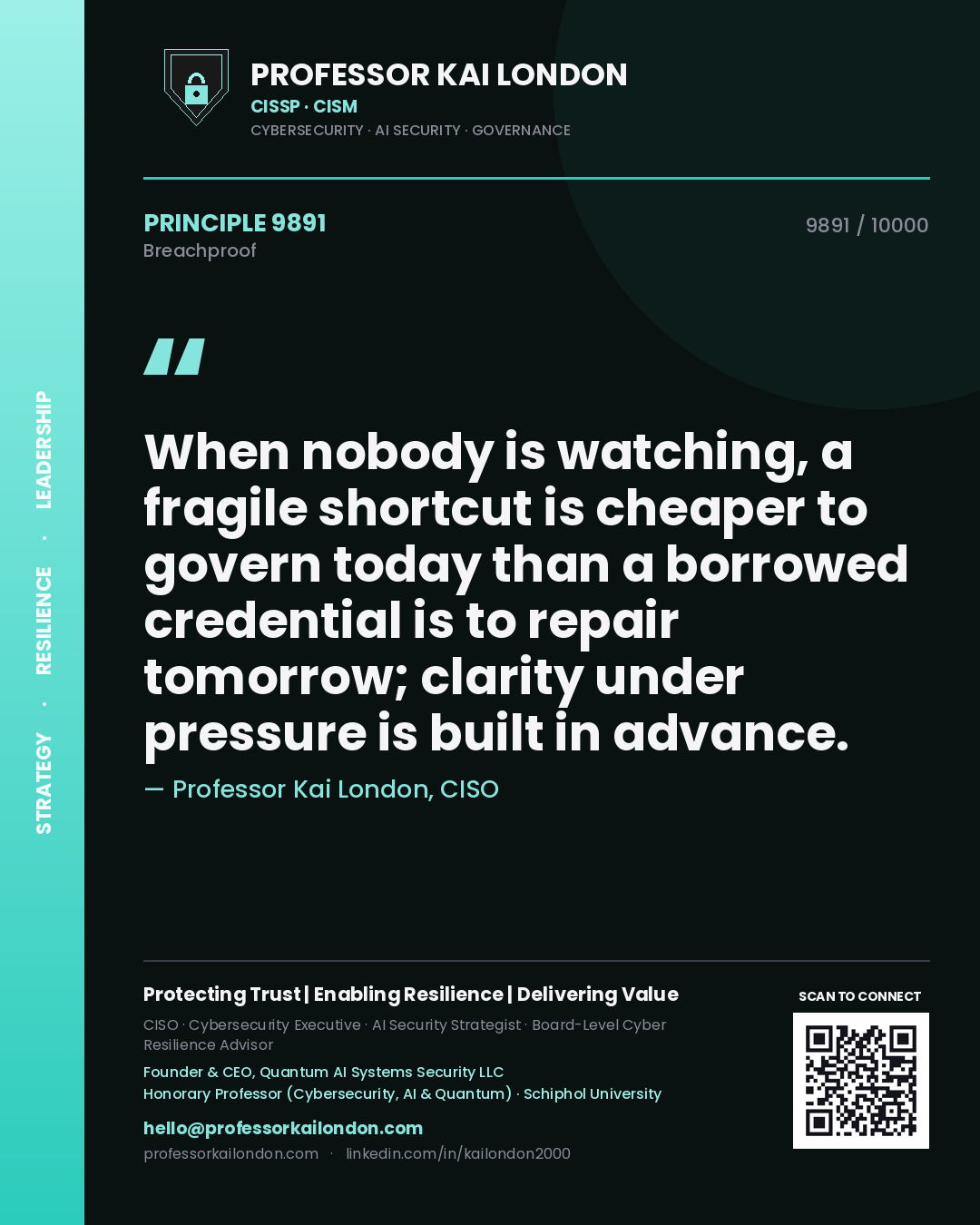 Professor Kai London principle 9891: When nobody is watching, a fragile shortcut is cheaper to govern today than a borrowed credential is to repair tomorrow; clarity under pressure is built in advance.