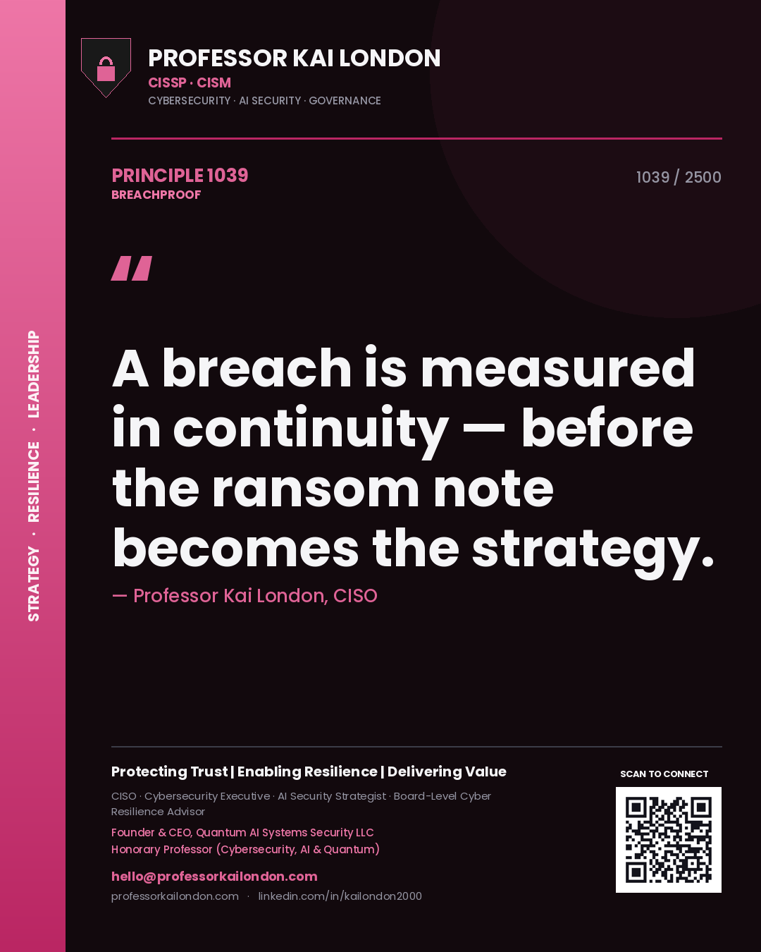 Professor Kai London principle 1039: A breach is measured in continuity — before the ransom note becomes the strategy.