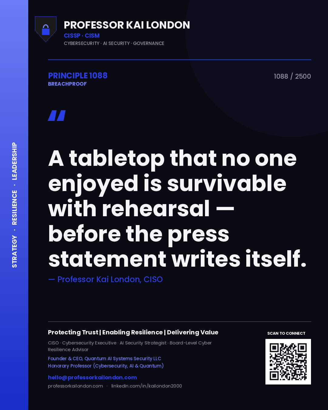 Professor Kai London principle 1088: A tabletop that no one enjoyed is survivable with rehearsal — before the press statement writes itself.