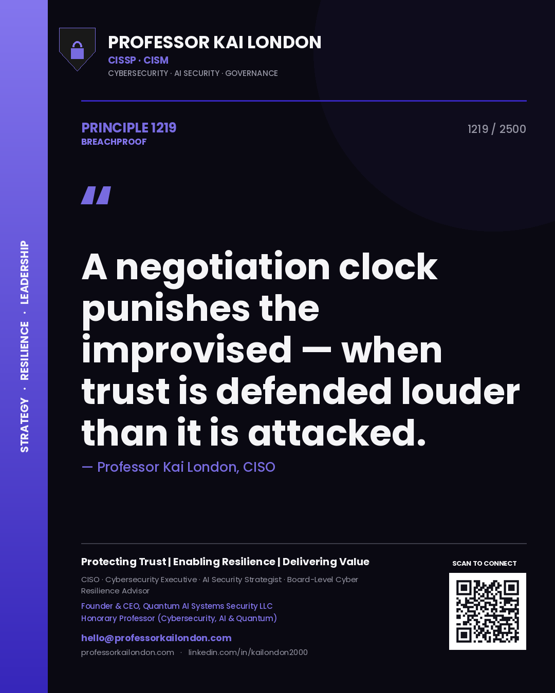 Professor Kai London principle 1219: A negotiation clock punishes the improvised — when trust is defended louder than it is attacked.