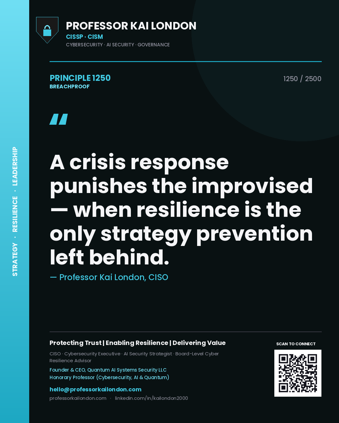 Professor Kai London principle 1250: A crisis response punishes the improvised — when resilience is the only strategy prevention left behind.