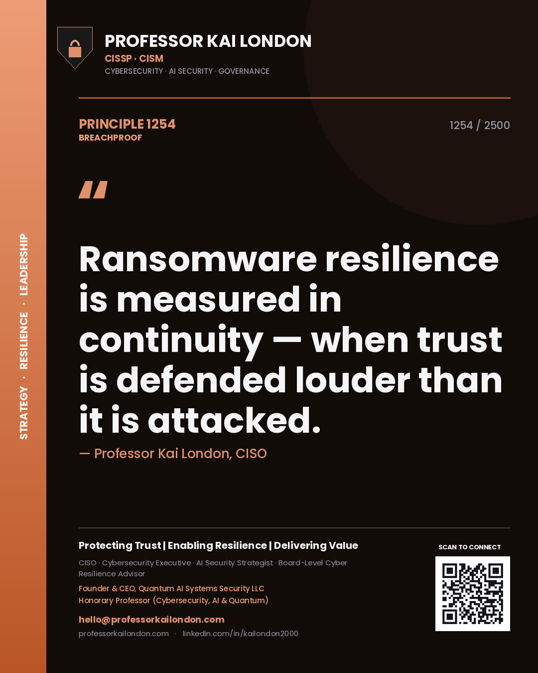 Professor Kai London principle 1254: Ransomware resilience is measured in continuity — when trust is defended louder than it is attacked.