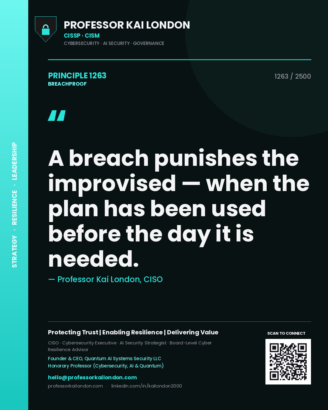 Professor Kai London principle 1263: A breach punishes the improvised — when the plan has been used before the day it is needed.