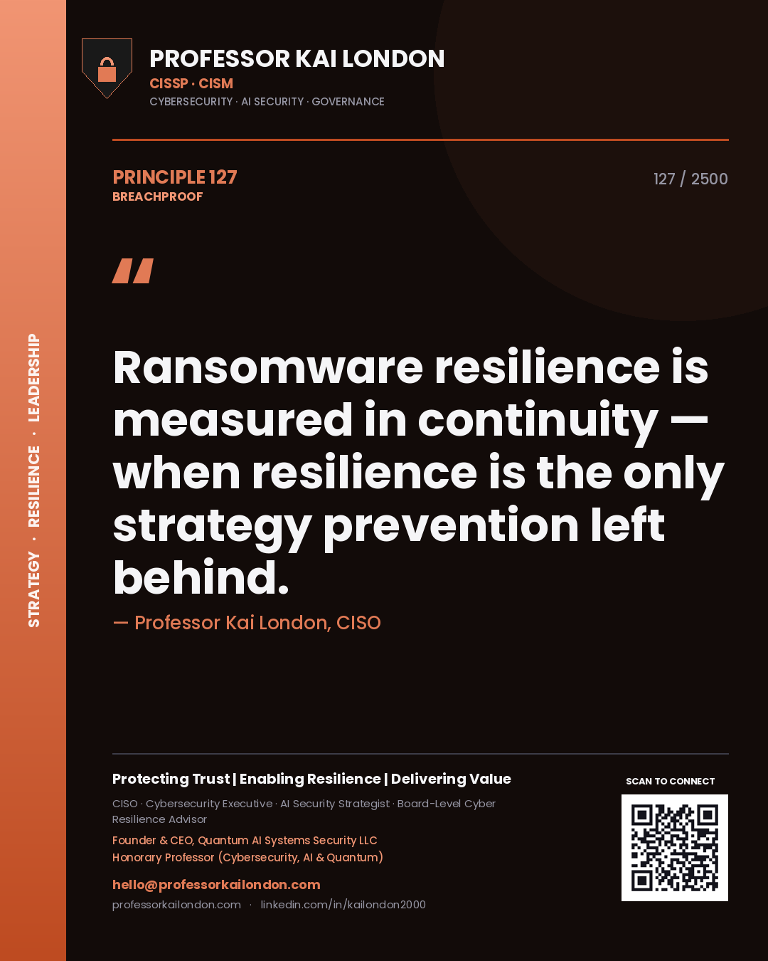 Professor Kai London principle 127: Ransomware resilience is measured in continuity — when resilience is the only strategy prevention left behind.