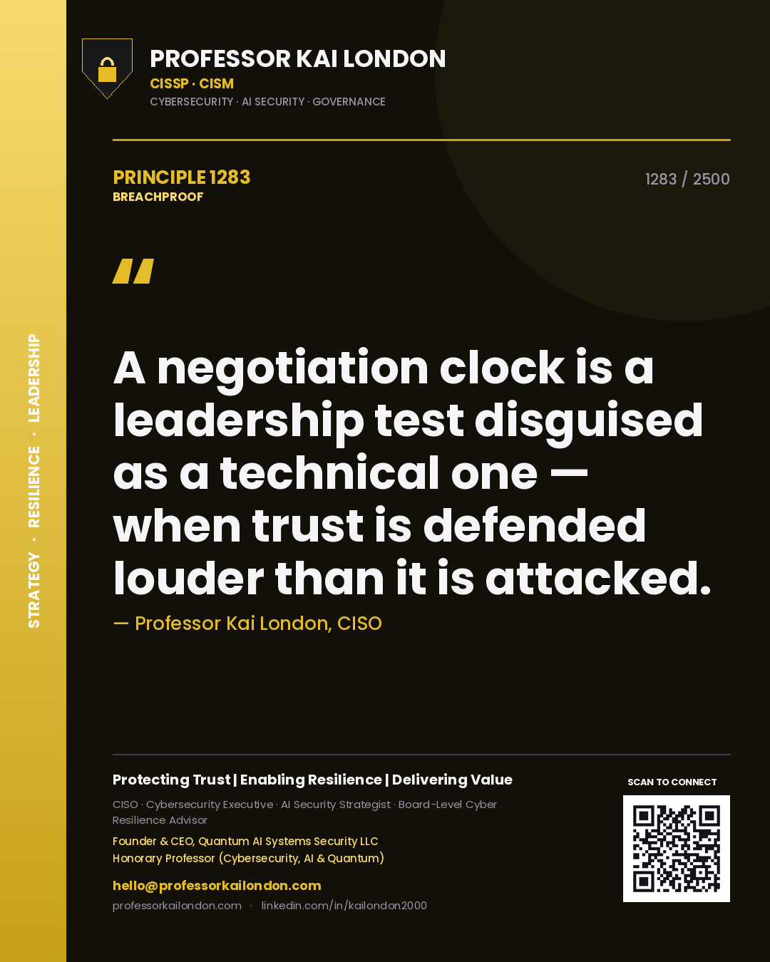 Professor Kai London principle 1283: A negotiation clock is a leadership test disguised as a technical one — when trust is defended louder than it is attacked.