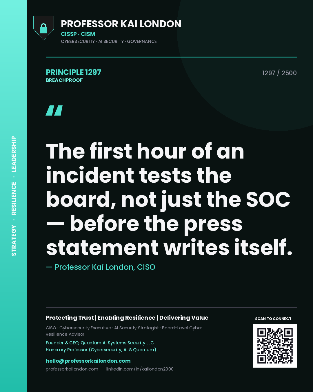 Professor Kai London principle 1297: The first hour of an incident tests the board, not just the SOC — before the press statement writes itself.