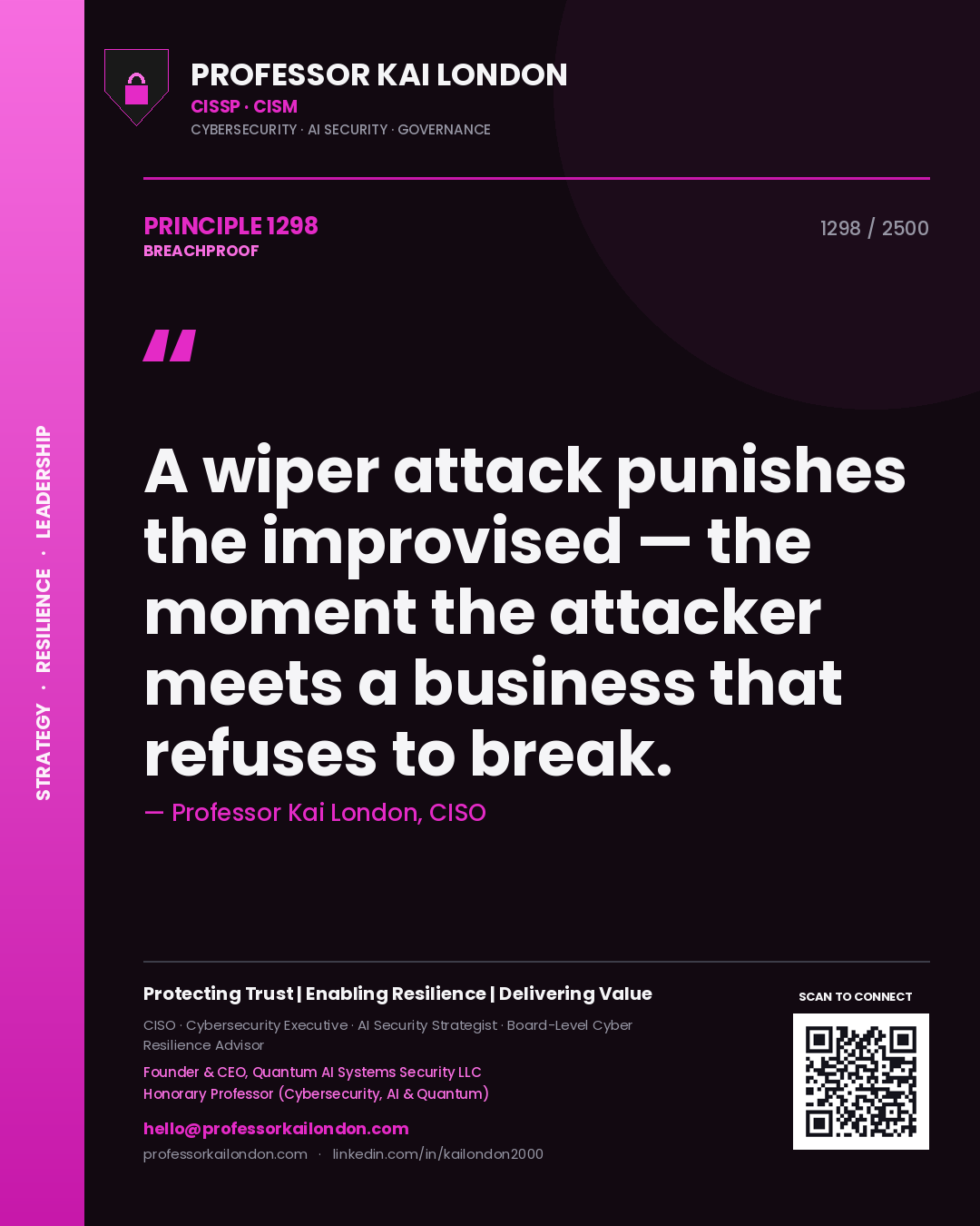 Professor Kai London principle 1298: A wiper attack punishes the improvised — the moment the attacker meets a business that refuses to break.