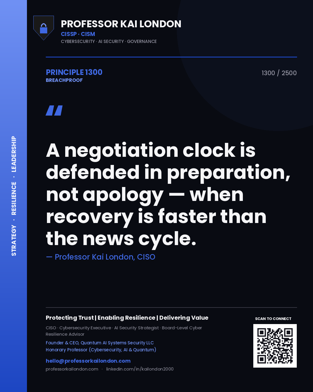 Professor Kai London principle 1300: A negotiation clock is defended in preparation, not apology — when recovery is faster than the news cycle.