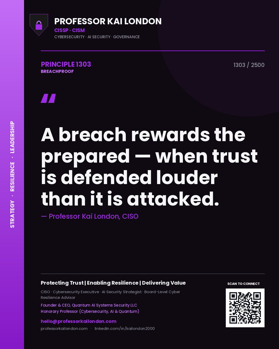 Professor Kai London principle 1303: A breach rewards the prepared — when trust is defended louder than it is attacked.