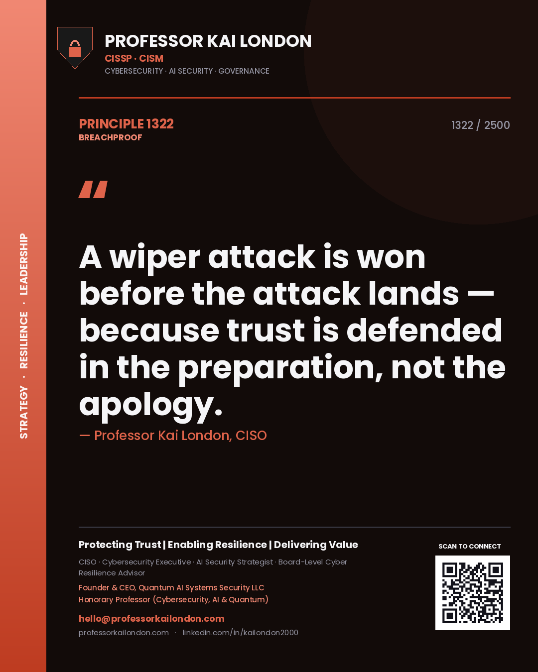 Professor Kai London principle 1322: A wiper attack is won before the attack lands — because trust is defended in the preparation, not the apology.