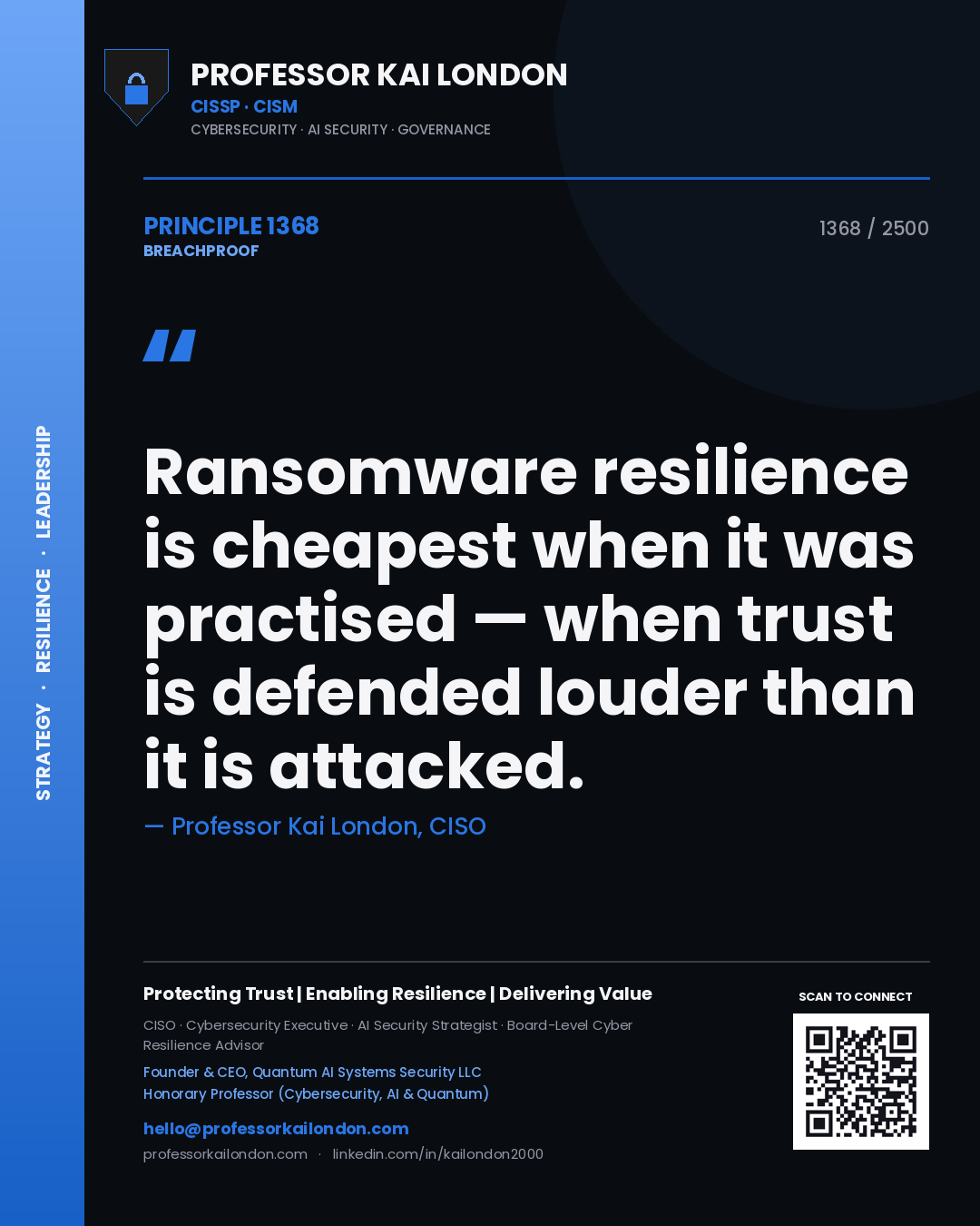 Professor Kai London principle 1368: Ransomware resilience is cheapest when it was practised — when trust is defended louder than it is attacked.