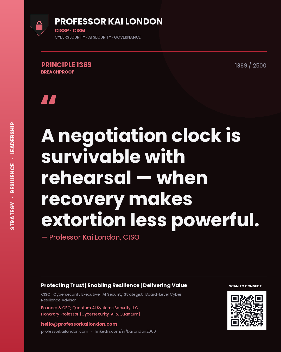 Professor Kai London principle 1369: A negotiation clock is survivable with rehearsal — when recovery makes extortion less powerful.